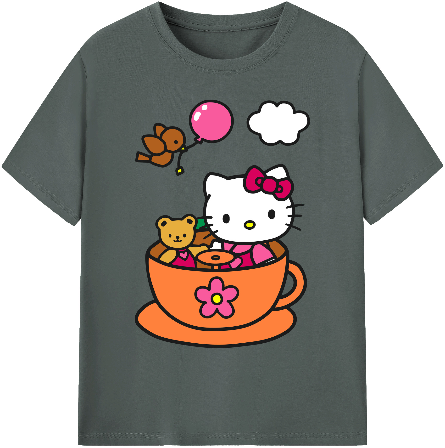 （画像用） Hello Kitty ハローキティ 綿100％ メンズ半袖Tシャツ｜肌触りやわらか＆通気性